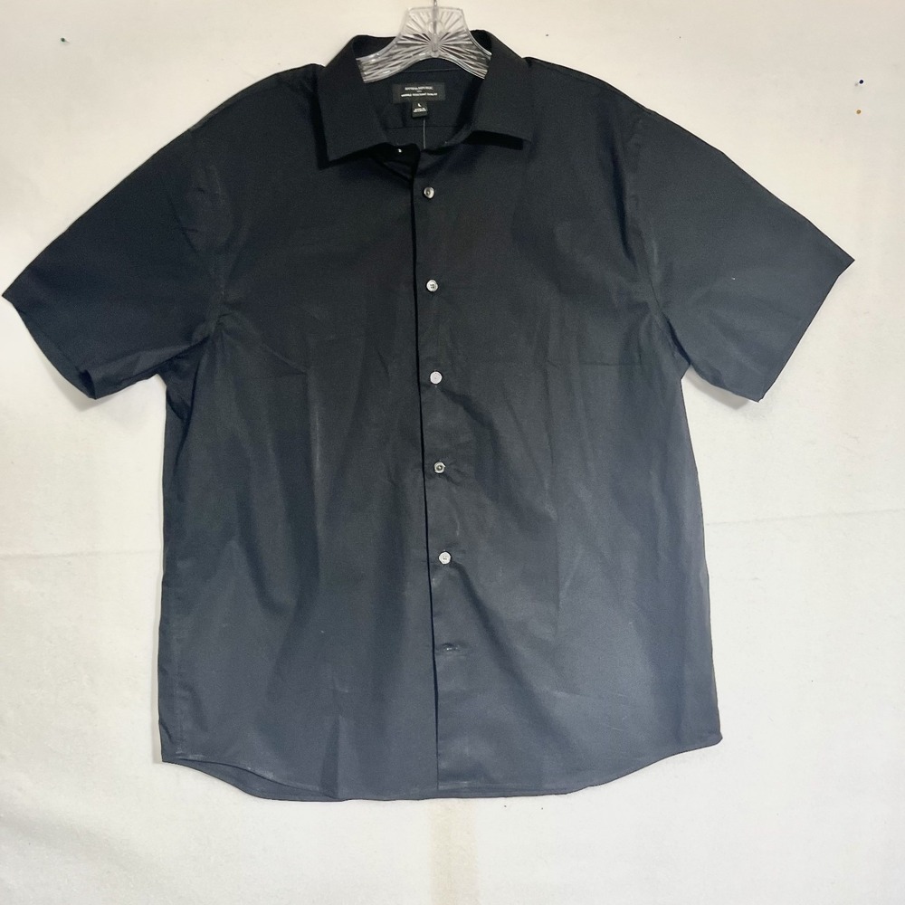 Banana Republic Untuck slim Fit Black Mens Short Sleeve Button Up Shirt L NWT